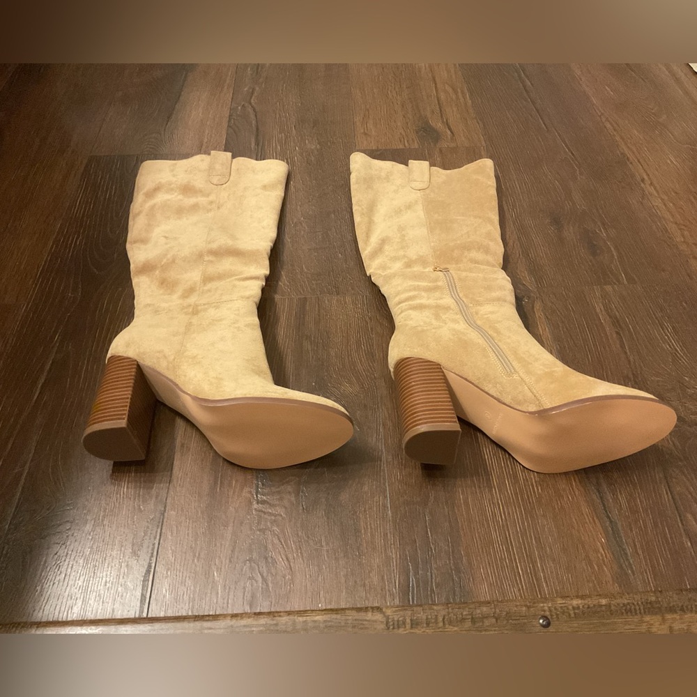 Suede Over-The-Knee Block Heel Boots in Taupe - Picture 5 of 5